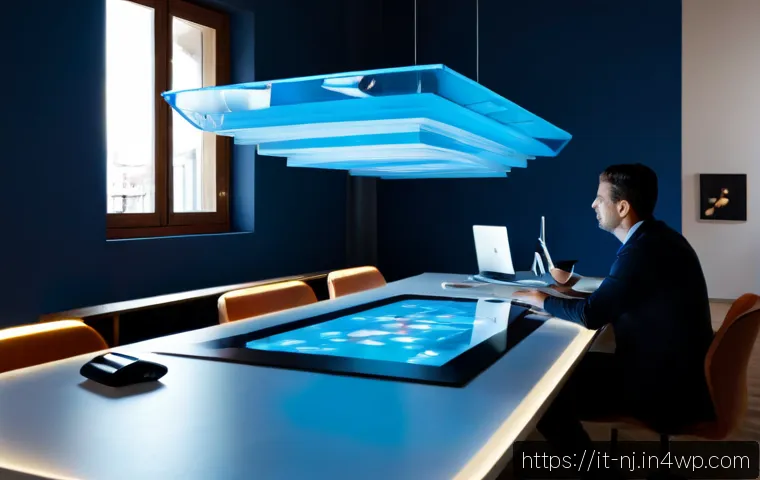 홀로그램 디스플레이의 장단점 - Photorealistic modern Italian design studio in Milan, an elegant architect using a floating holograp...