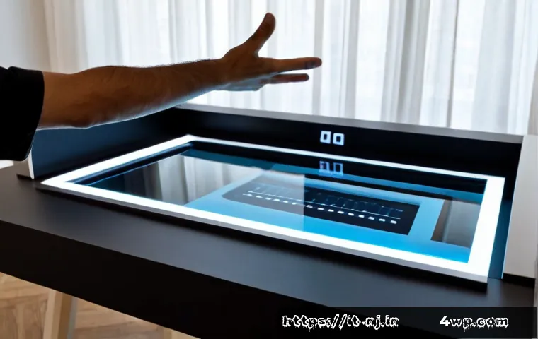 홀로그램 디스플레이의 인식률 향상 방법 - Photorealistic modern Italian design studio in Milan, a focused engineer calibrating a tabletop holo...