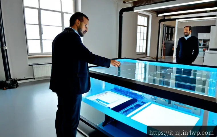 Home 15 홀로그램 디스플레이의 글로벌 경쟁력 - Photorealistic wide-angle scene of an advanced holographic display laboratory in Milan, Italy, Itali...